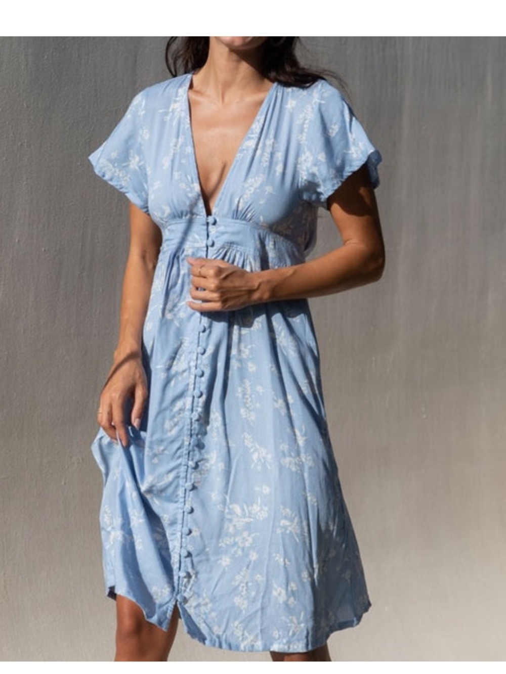 NWT Yireh Brynn Midi Dress Blue Floral Print - Medium